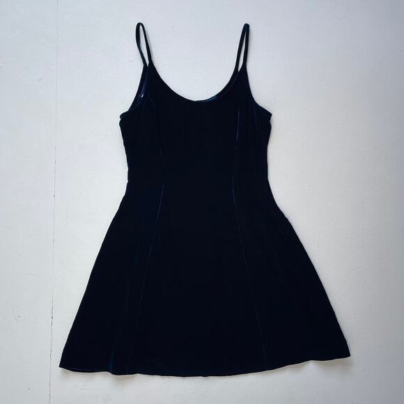 Vintage 90s Blue Velvet Mini Dress / Sz 4 / Sleeveless Grunge Babydoll / JESELLE - Picture 3 of 8